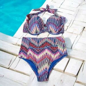 TiniBikini Multicolor High-Waist Halter Bikini Set